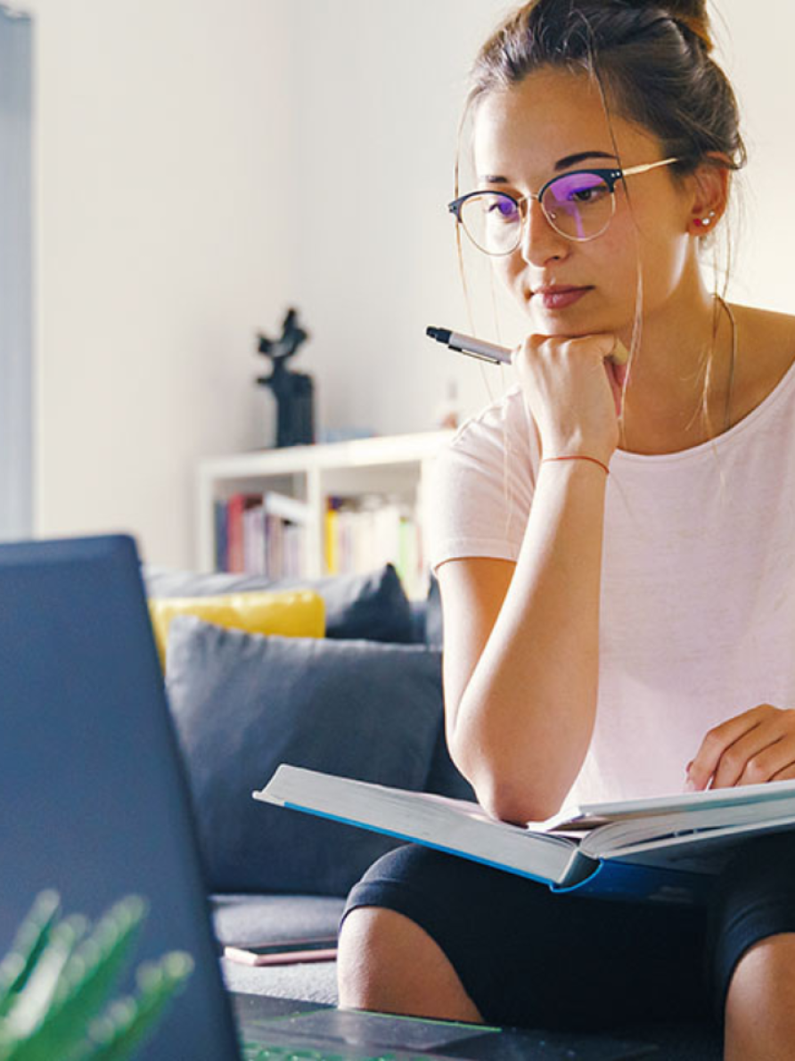 Woman studying on a laptop