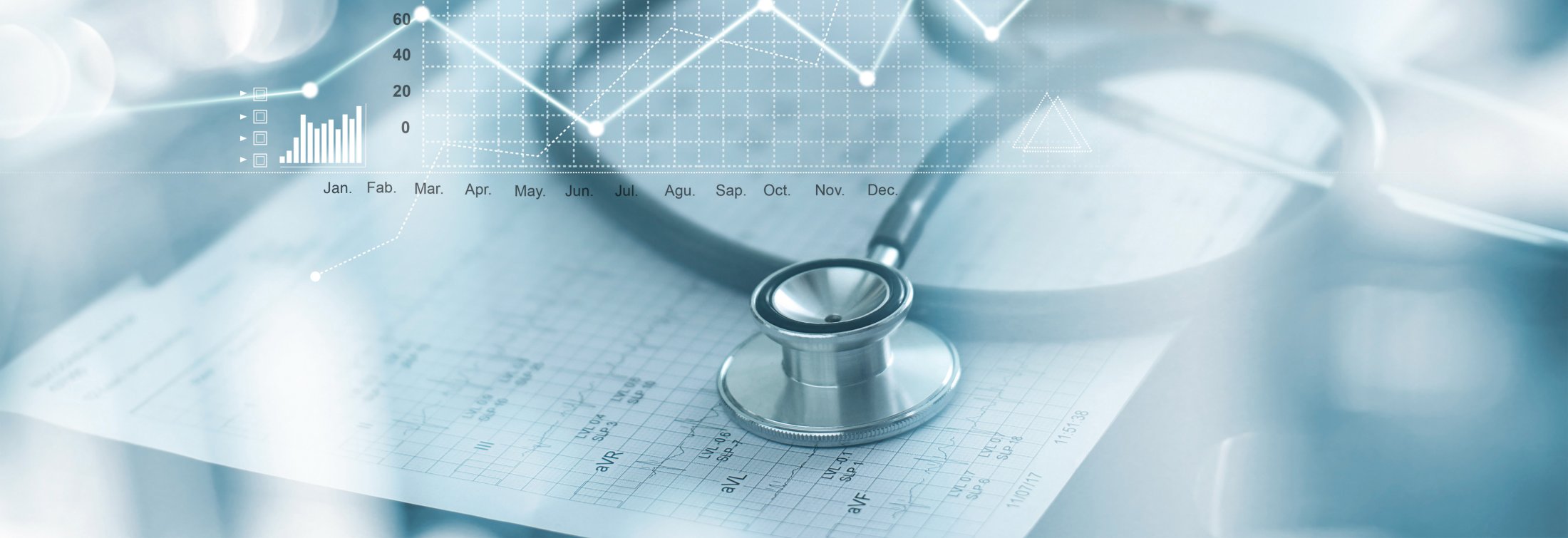 Medical examination, analyzing data on blurred background 
